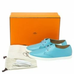 Hermes Blue Veau Leather One Sneakers Size 37.5 For Women -Deals Hermes Store luxury women hermes new shoes p376923 1610424342 002