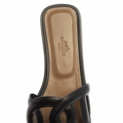 Hermes Black Leather Omaha Flat Slides Size 39 For Women -Deals Hermes Store luxury women hermes new shoes p384913 004