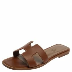 Hermes Brown Leather Oran Sandals Size 37 For Women