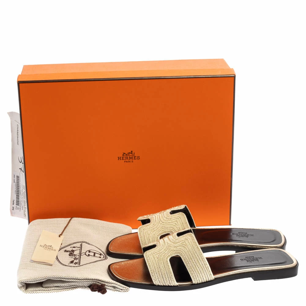 Hermes Metallic Pale Gold Twisted Metal Thread Oran Sandals Size 37 For Women 10 Hermes Metallic Pale Gold Twisted Metal Thread Oran Sandals Size 37 For Women - Image 8