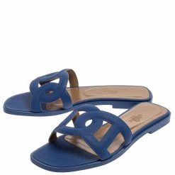 Hermes Blue Leather Omaha Sandals Size 37.5 For Women -Deals Hermes Store luxury women hermes new shoes p394800 005