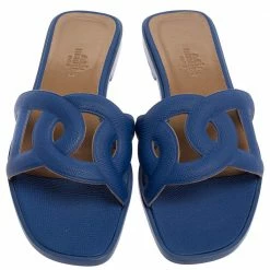 Hermes Blue Leather Omaha Sandals Size 37.5 For Women -Deals Hermes Store luxury women hermes new shoes p394800 007