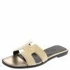Hermes Metallic Pale Gold Twisted Metal Thread Oran Sandals Size 39.5 For Women -Deals Hermes Store luxury women hermes new shoes p394802 001
