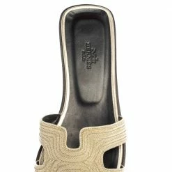 Hermes Metallic Pale Gold Twisted Metal Thread Oran Sandals Size 39.5 For Women -Deals Hermes Store luxury women hermes new shoes p394802 004