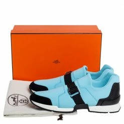 Hermes Blue/Black Neoprene And Suede Run Round Toe Sneakers Size 39 For Women -Deals Hermes Store luxury women hermes new shoes p411800 010