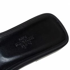 Hermes Black/Silver Embroidered Leather Oran Flat Slides Size 37 For Women -Deals Hermes Store luxury women hermes new shoes p415064 006