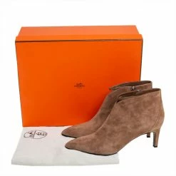 Hermes Brown Suede Zipper Detail Ankle Boots Size 39.5 For Women -Deals Hermes Store luxury women hermes new shoes p425827 001