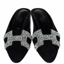 Hermes Black Suede Roxane Mule Sandals Size 38 For Women -Deals Hermes Store luxury women hermes new shoes p428668 004