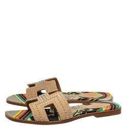 Hermes Beige Suede Studded Oran Flat Sandals Size 40 For Women -Deals Hermes Store luxury women hermes new shoes p428673 004
