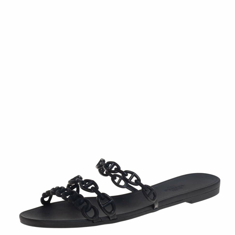 Hermes Black Rubber Chain Slide Sandals Size 39 For Women 3 Hermes Black Rubber Chain Slide Sandals Size 39 For Women