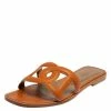 Hermes Tan Leather Omaha Flat Slides Size 38 For Women -Deals Hermes Store luxury women hermes new shoes p437886 001