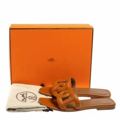 Hermes Tan Leather Omaha Flat Slides Size 38 For Women -Deals Hermes Store luxury women hermes new shoes p437886 008