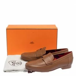 Hermes Brown Leather Kennedy Loafers Size 38 For Women -Deals Hermes Store luxury women hermes new shoes p444649 004