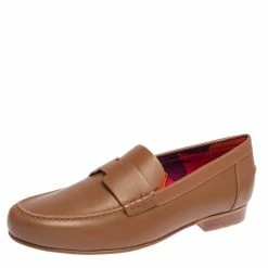 Hermes Brown Leather Kennedy Loafers Size 38 For Women