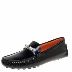 Hermes Black Patent Leather Slip On Irving Loafers Size 37.5 For Women