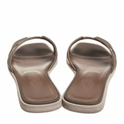 Hermes Grey Leather Oran Flat Slides Size 37.5 For Women -Deals Hermes Store luxury women hermes new shoes p453214 005