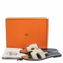 Hermes Cream Fabric Oran Flats Size 40.5 For Women -Deals Hermes Store luxury women hermes new shoes p457118 001