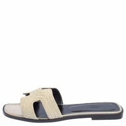 Hermes Cream Fabric Oran Flats Size 40.5 For Women -Deals Hermes Store luxury women hermes new shoes p457118 008
