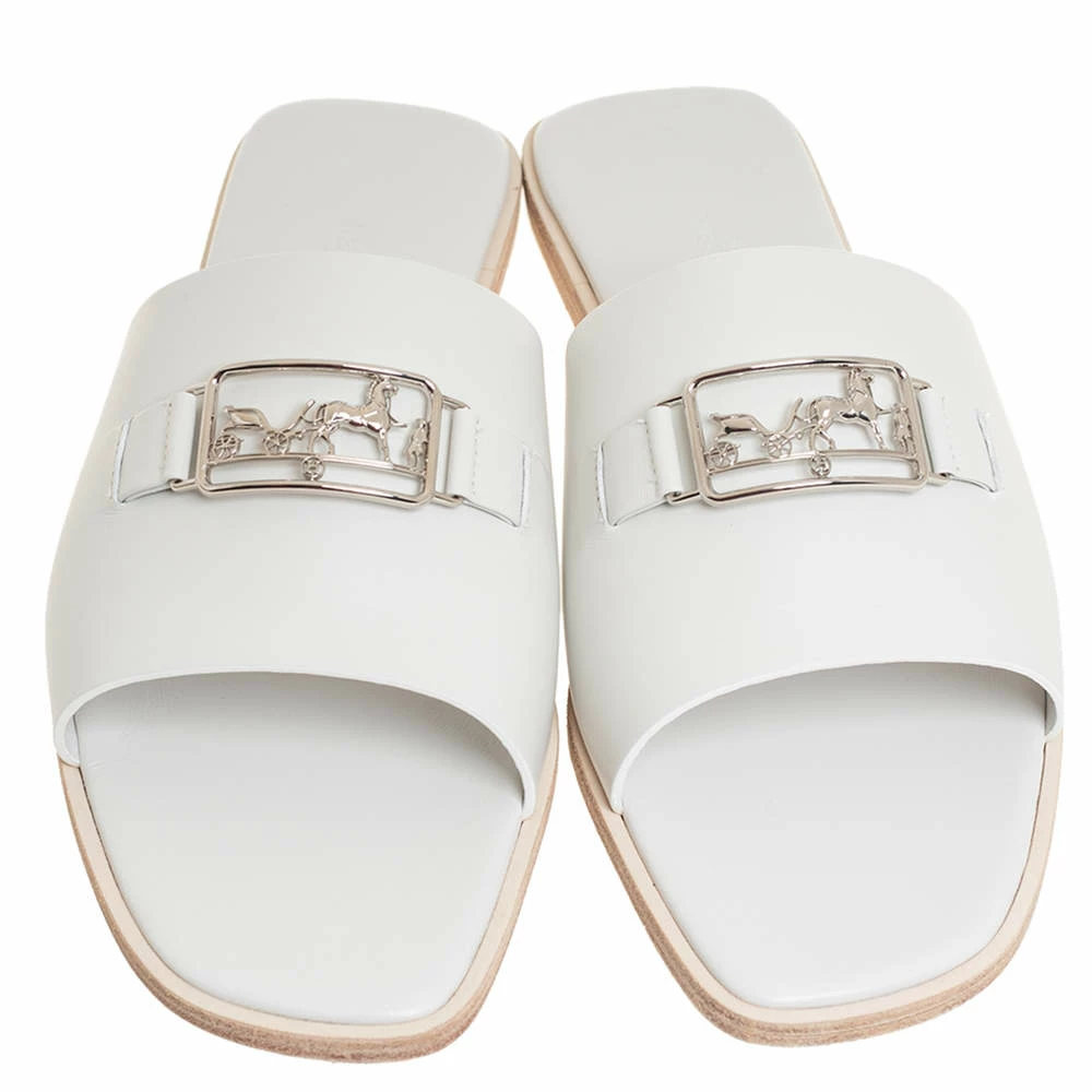 Hermes Hermès White Leather Villa Sandals Size 40.5 For Women 5 Hermes Hermès White Leather Villa Sandals Size 40.5 For Women - Image 3