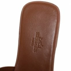 Hermes Brown Leather Villa Flat Slides Sandals Size 37.5 For Women -Deals Hermes Store luxury women hermes new shoes p464869 006
