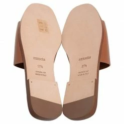 Hermes Brown Leather Villa Flat Slides Sandals Size 37.5 For Women -Deals Hermes Store luxury women hermes new shoes p464869 1625714295 009