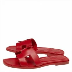 Hermes Red Leather Oran Flat Sandals Size 38 For Women -Deals Hermes Store luxury women hermes new shoes p496724 002