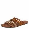 Hermes Brown Suede D'ancre Chaine Flat Slide Sandals Size 38 For Women