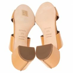 Hermes Tan Leather Ostia Slide Sandals Size 37.5 For Women -Deals Hermes Store luxury women hermes new shoes p499983 002