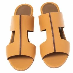 Hermes Tan Leather Ostia Slide Sandals Size 37.5 For Women -Deals Hermes Store luxury women hermes new shoes p499983 004