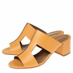 Hermes Tan Leather Ostia Slide Sandals Size 37.5 For Women -Deals Hermes Store luxury women hermes new shoes p499983 007