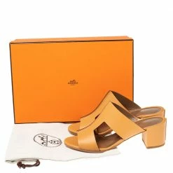 Hermes Tan Leather Ostia Slide Sandals Size 37.5 For Women -Deals Hermes Store luxury women hermes new shoes p499983 008