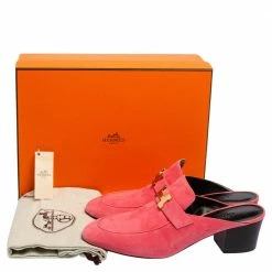 Hermes Pink Suede Paradis Block Heel Mule Sandals Size 40.5 For Women -Deals Hermes Store luxury women hermes new shoes p503253 001