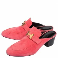Hermes Pink Suede Paradis Block Heel Mule Sandals Size 40.5 For Women -Deals Hermes Store luxury women hermes new shoes p503253 005