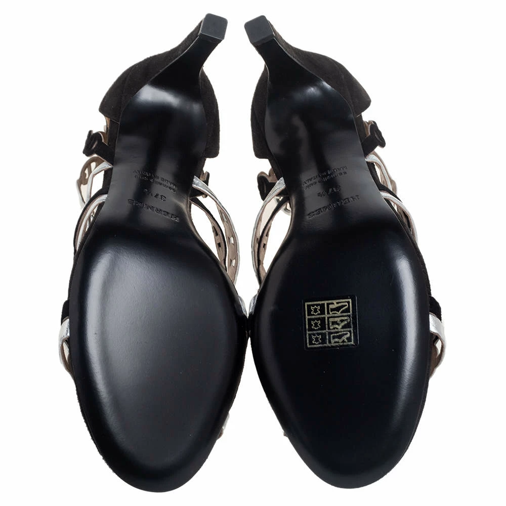 Hermes Silver/Black Suede And Leather Chaine D'Ancre Sandals Size 37.5 For Women 8 Hermes Silver/Black Suede And Leather Chaine D'Ancre Sandals Size 37.5 For Women - Image 6