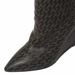 Hermes Grey/Black Monogram Leather Wedge Over The Knee Boots Size 37 For Women 16 Hermes Grey/Black Monogram Leather Wedge Over The Knee Boots Size 37 For Women -Deals Hermes Store luxury women hermes new shoes p511162 003