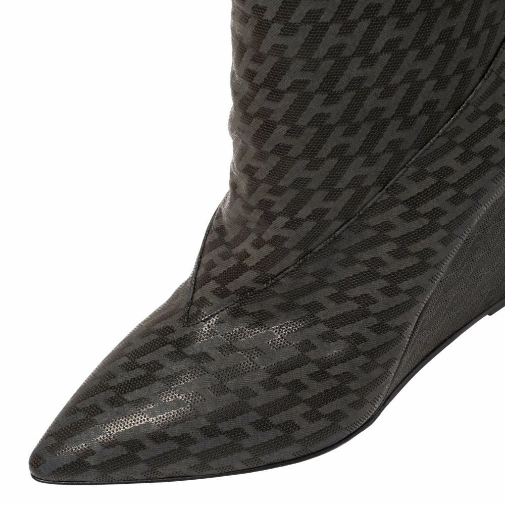 Hermes Grey/Black Monogram Leather Wedge Over The Knee Boots Size 37 For Women 9 Hermes Grey/Black Monogram Leather Wedge Over The Knee Boots Size 37 For Women - Image 7