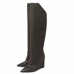 Hermes Grey/Black Monogram Leather Wedge Over The Knee Boots Size 37 For Women 13 Hermes Grey/Black Monogram Leather Wedge Over The Knee Boots Size 37 For Women -Deals Hermes Store luxury women hermes new shoes p511162 005