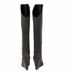 Hermes Grey/Black Monogram Leather Wedge Over The Knee Boots Size 37 For Women 14 Hermes Grey/Black Monogram Leather Wedge Over The Knee Boots Size 37 For Women -Deals Hermes Store luxury women hermes new shoes p511162 006