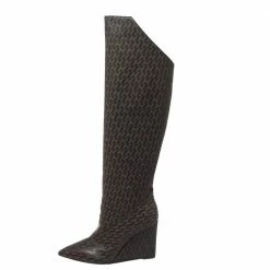 Hermes Grey/Black Monogram Leather Wedge Over The Knee Boots Size 37 For Women 11 Hermes Grey/Black Monogram Leather Wedge Over The Knee Boots Size 37 For Women -Deals Hermes Store luxury women hermes new shoes p511162 009