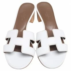 Hermes White Leather Oasis Slide Sandals Size 37.5 For Women -Deals Hermes Store luxury women hermes new shoes p518911 001