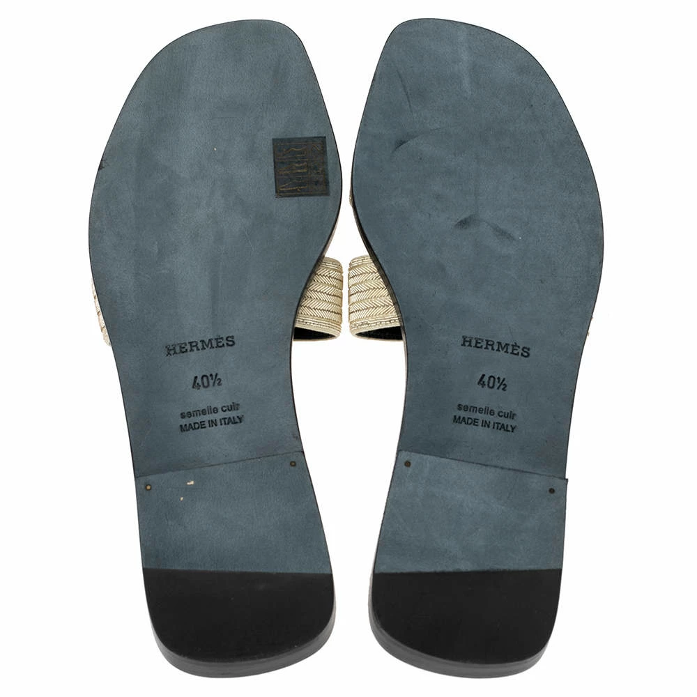 Hermes Gold Suede Embellished Oran Sandals Size 40.5 For Women 8 Hermes Gold Suede Embellished Oran Sandals Size 40.5 For Women - Image 6