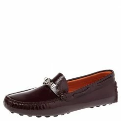 Hermes Burgundy Patent Leather Irving Slip On Loafers Size 40 For Women
