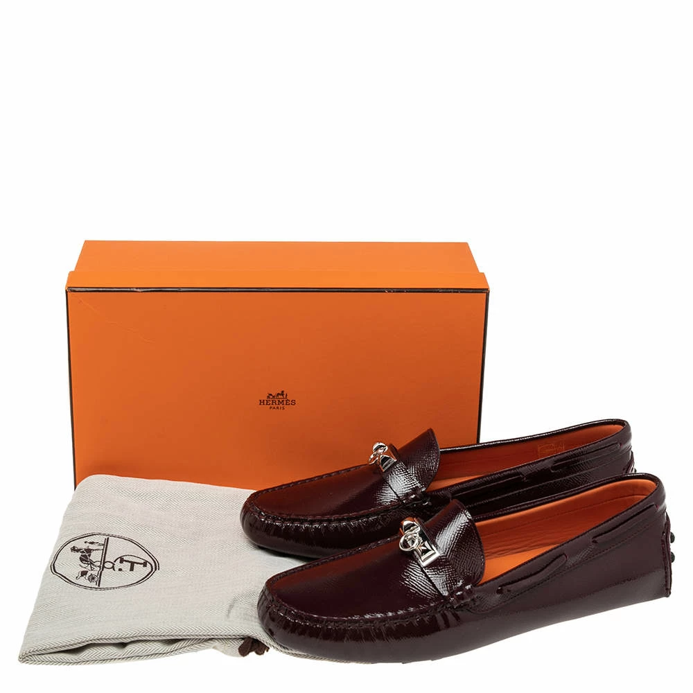 Hermes Burgundy Patent Leather Irving Slip On Loafers Size 40 For Women 10 Hermes Burgundy Patent Leather Irving Slip On Loafers Size 40 For Women - Image 8