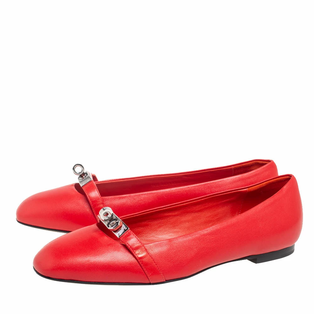 Hermes Red Leather Ballet Flats Size 38 For Women 6 Hermes Red Leather Ballet Flats Size 38 For Women - Image 4