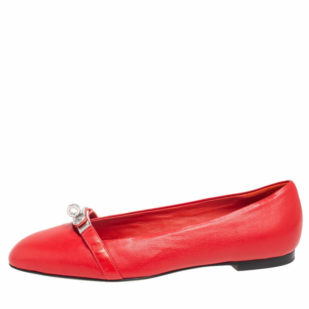 Hermes Red Leather Ballet Flats Size 38 For Women 4 Hermes Red Leather Ballet Flats Size 38 For Women - Image 2