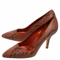 Hermes Hermés Cinnamon Brown Python Leather Brique Pointed-Toe Pumps Size 37 For Women -Deals Hermes Store luxury women hermes new shoes p559461 002