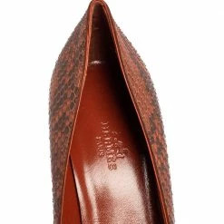 Hermes Hermés Cinnamon Brown Python Leather Brique Pointed-Toe Pumps Size 37 For Women -Deals Hermes Store luxury women hermes new shoes p559461 006
