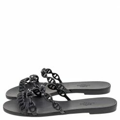 Hermes Black Rubber D'ancre Chaine Rivage Flat Sandals Size 36 For Women -Deals Hermes Store luxury women hermes new shoes p571654 002