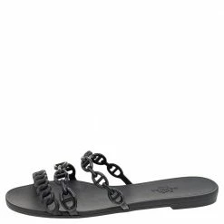 Hermes Black Rubber D'ancre Chaine Rivage Flat Sandals Size 36 For Women -Deals Hermes Store luxury women hermes new shoes p571654 004