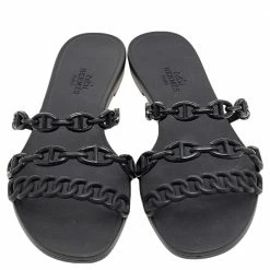 Hermes Black Rubber D'ancre Chaine Rivage Flat Sandals Size 36 For Women -Deals Hermes Store luxury women hermes new shoes p571654 006